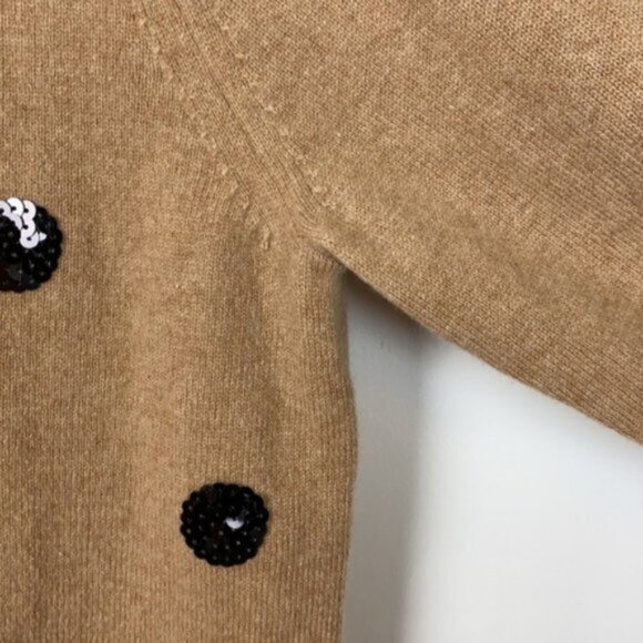 J.Crew L Cashmere Sweater Beige Black Sequins Polka Dots - Picture 8 of 15